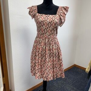 Cute Western mini dress in pink and brown Aztec style print